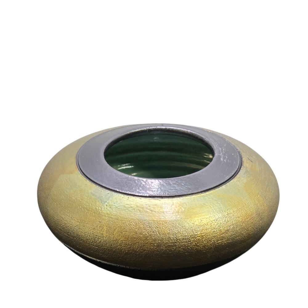 Michael Weinberg Signed Raku Studio Ceramic Orb Vessel - 2004 Art Pottery Gold